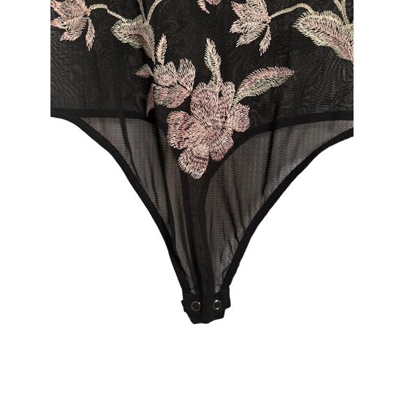 Express Womens S Whimsigoth Sheer Embroidered Floral Thong Bodysuit Boho Sexy - Picture 4 of 9